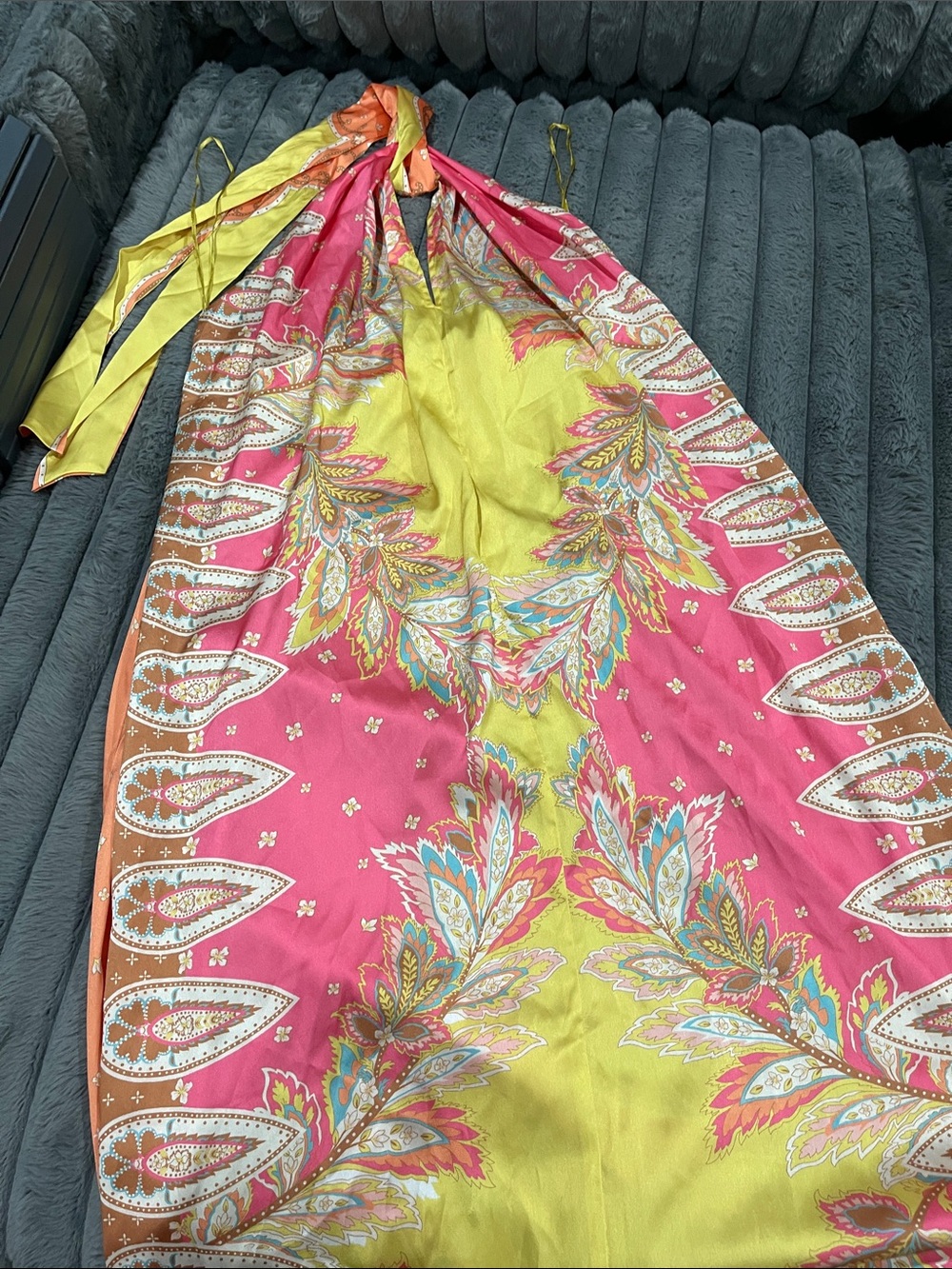 Elan Paisley Satin Dress - Brown, Pink & Yellow